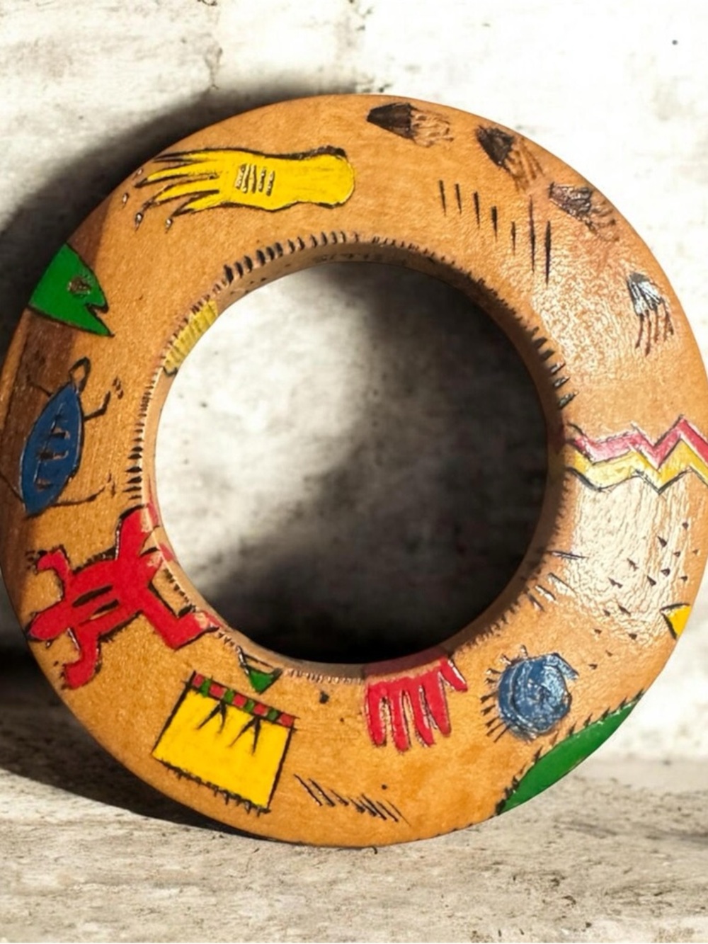Signed wood bangle: Native American southwest design